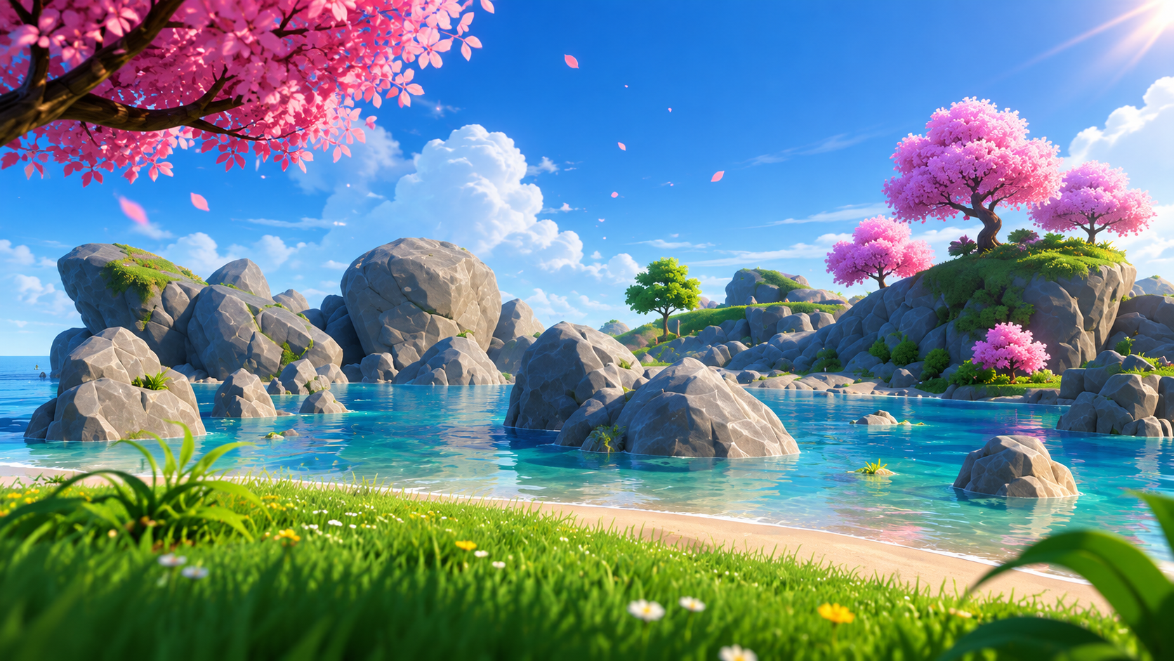 Cherry blossom cove environment made with the Stylized Nature and Environment Biomes asset
